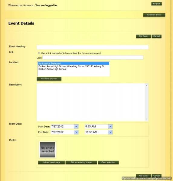 Add Events to Wrestling Site Add Events to Wrestling Site